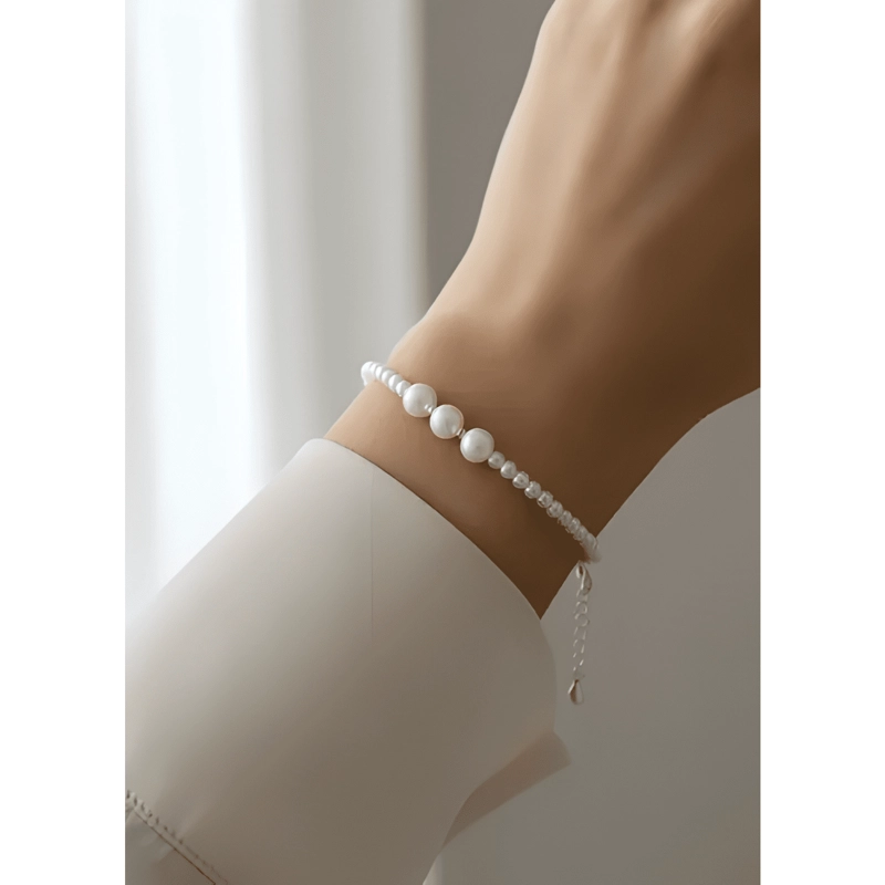 PULSERA PLATA 925 PERLAS CON 3 PERLAS DE RIO REGALO MUJER - 1