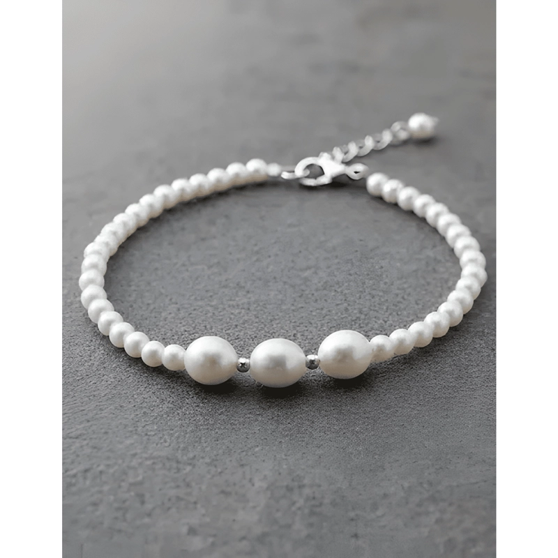 PULSERA PLATA 925 PERLAS CON 3 PERLAS DE RIO REGALO MUJER - 2