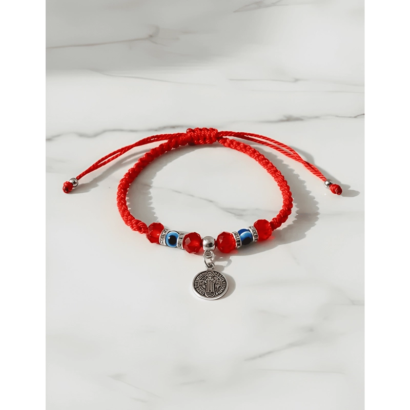 PULSERA HILO SAN BENITO OJO TURCO CRISTALES ROJOS ROJO - 4