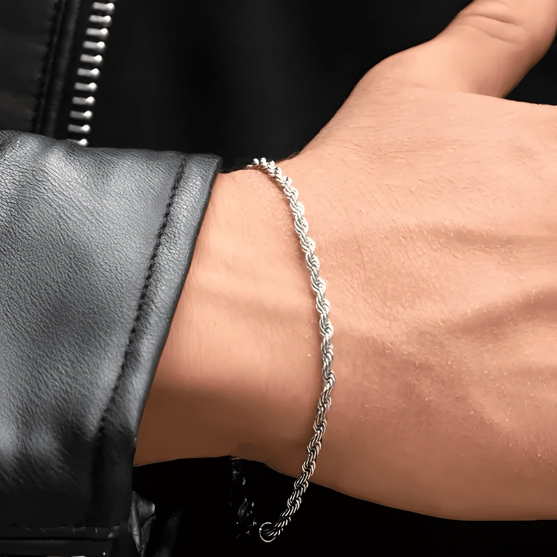 PULSERA ROPE 3MM UNISEX ELEGANTE SAINT VENIK 18 CM PLATEADA - 2