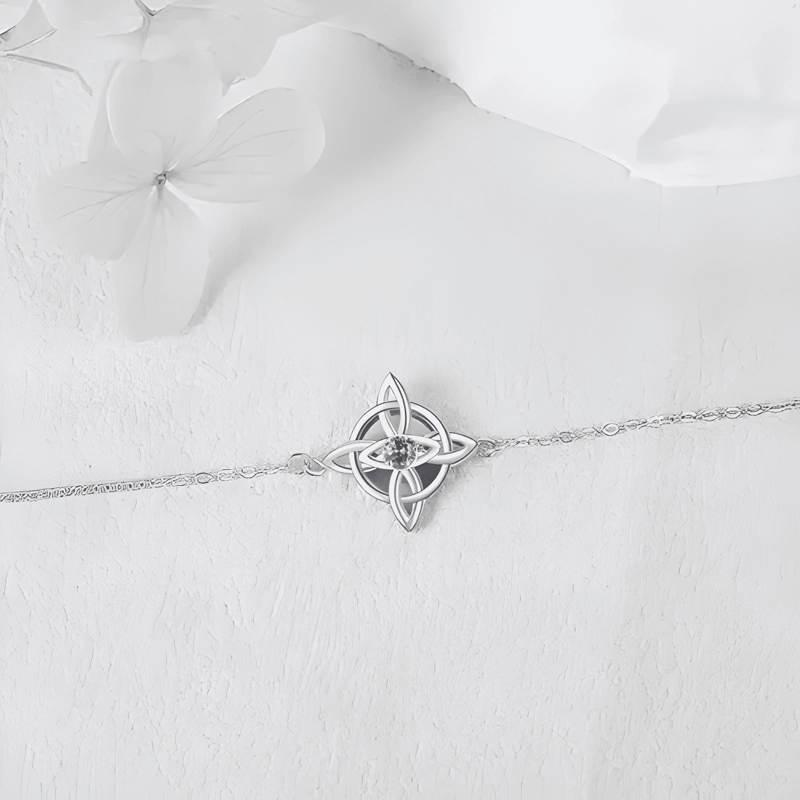 PULSERA NUDO DE BRUJA DE PLATA ITALIANA PIEDRA AMATISTA FINA - 1
