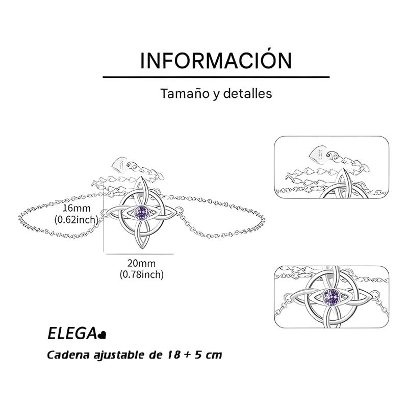 PULSERA NUDO DE BRUJA DE PLATA ITALIANA PIEDRA AMATISTA FINA - 2