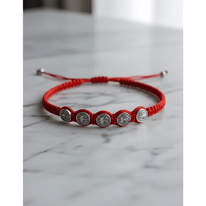PULSERA BRAZALETE HILO PROTECCION GRATITUD SAN BENITO ROJO - 3