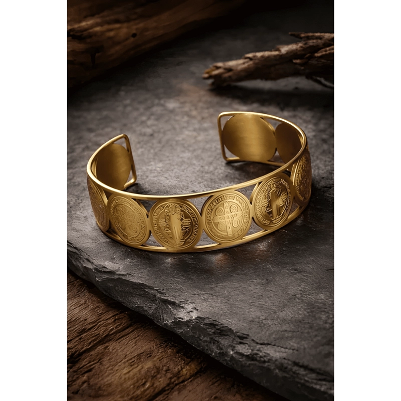 PULSERA BRAZALETE DE ACERO INOXIDABLE SANBENITO DORADO - 1