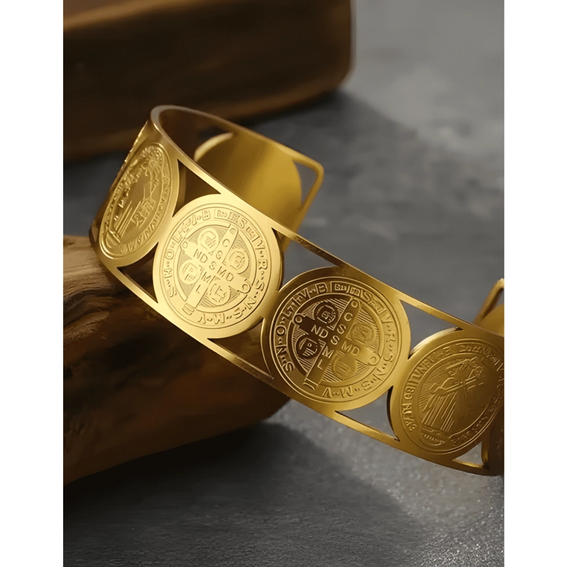 PULSERA BRAZALETE DE ACERO INOXIDABLE SANBENITO DORADO - 2