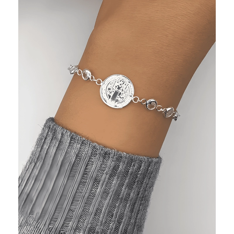 PULSERA SAN BENITO PROTECTOR PLATA FINA 925 CON CIRCONES #3 - 1
