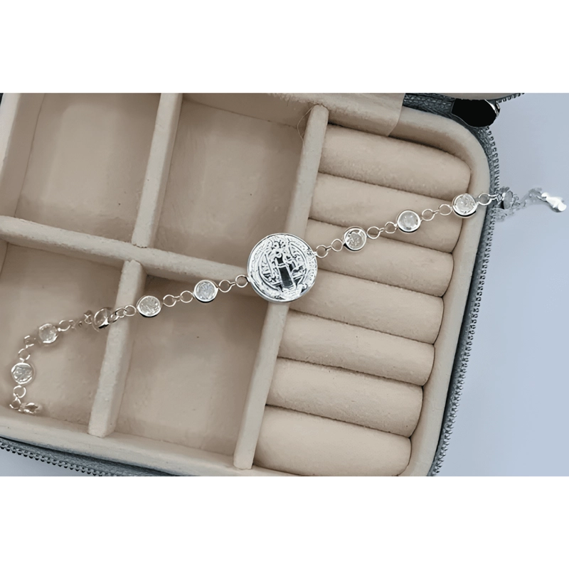 PULSERA SAN BENITO PROTECTOR PLATA FINA 925 CON CIRCONES #3 - 3