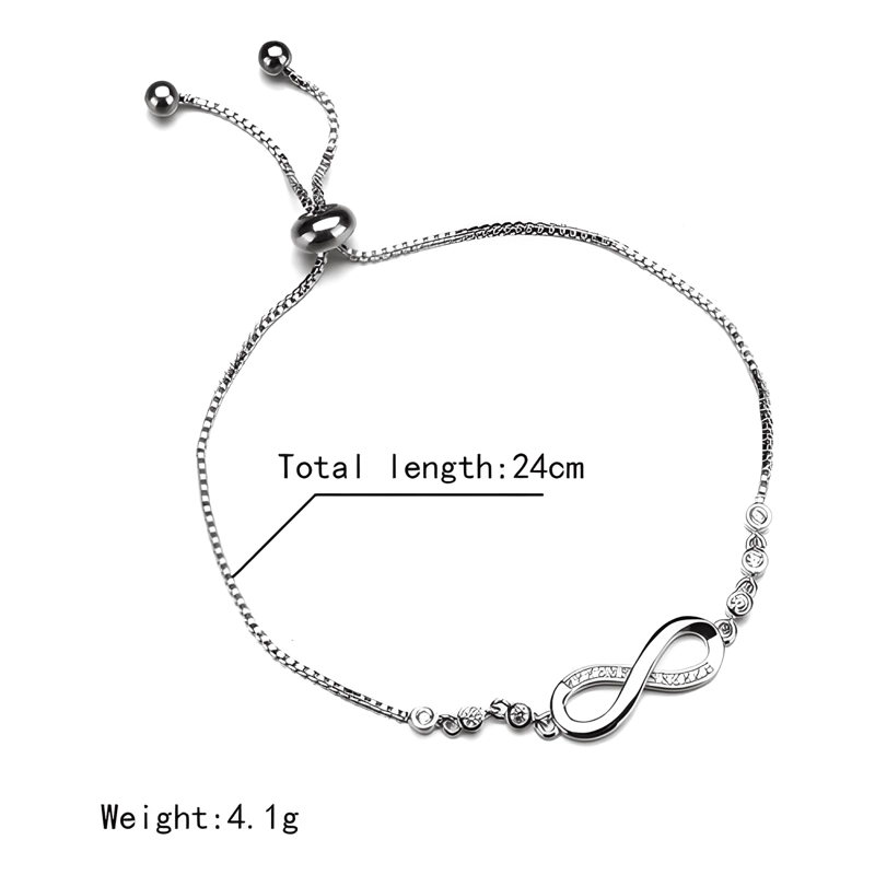 PULSERA INFINITO AJUSTABLE DE PLATA LEY S925 EMPAQUE REGALO - 2