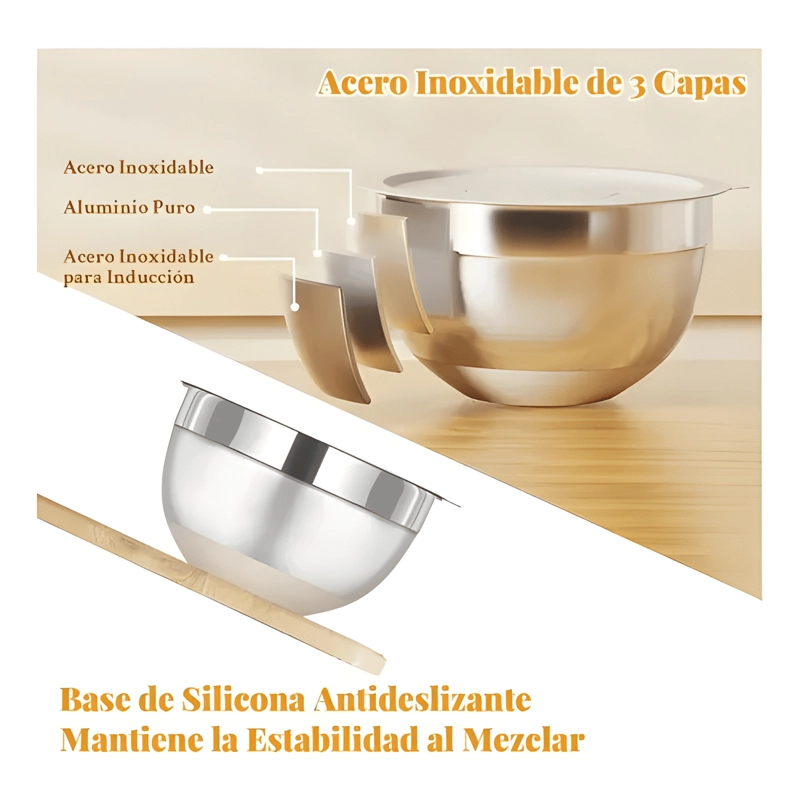 SET 6 BOWLS ACERO INOXIDABLE CON TAPA RALLADOR PLATEADO - 3