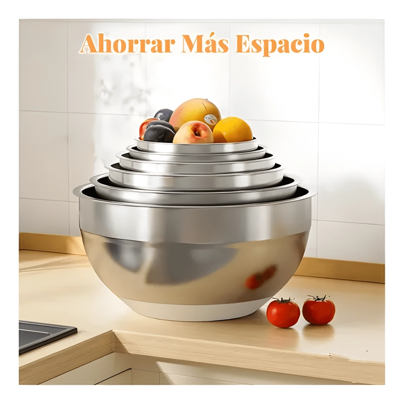 SET 6 BOWLS ACERO INOXIDABLE CON TAPA RALLADOR PLATEADO - 4