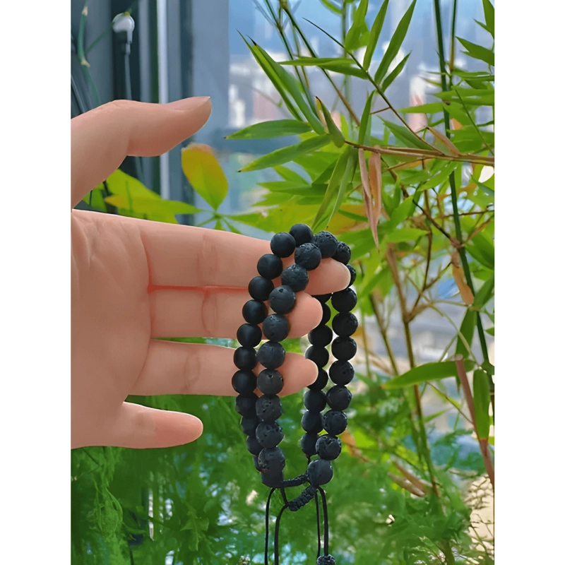 PULSERA DE AGATA PULSERA DE PIEDRA DE LAVA, 2 PIEZAS NEGRA - 3