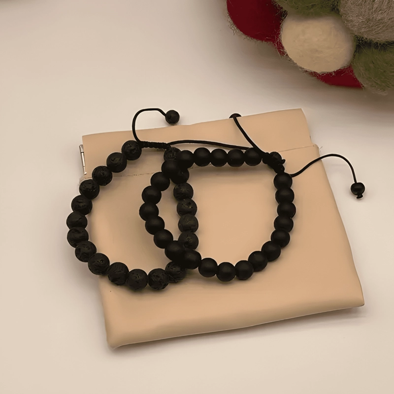 PULSERA DE AGATA PULSERA DE PIEDRA DE LAVA, 2 PIEZAS NEGRA - 4