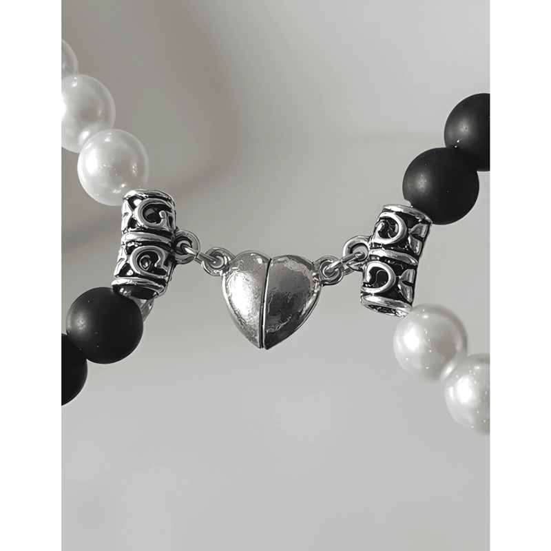 PULSERA PAREJA IMAN CORAZON PERLAS REGALO AMOR SAN VALENTIN - 1