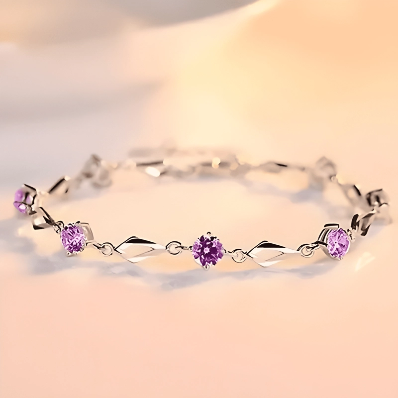 PULSERA DE PLATA FINA 925 AMATISTA +CAJA REDONDA LILA #9 - 2