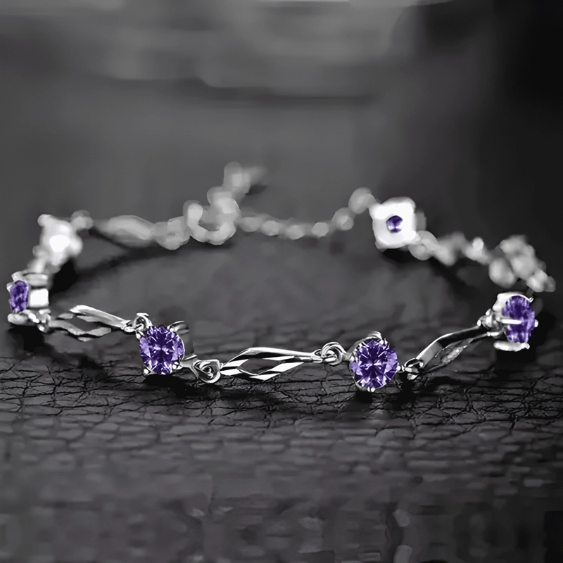 PULSERA DE PLATA FINA 925 AMATISTA +CAJA REDONDA LILA #9 - 4