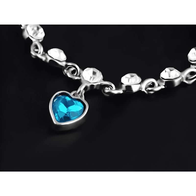 PULSERA CORAZON DE PLATA 925 PIEDRA 17 CM AZUL CELESTE - 3