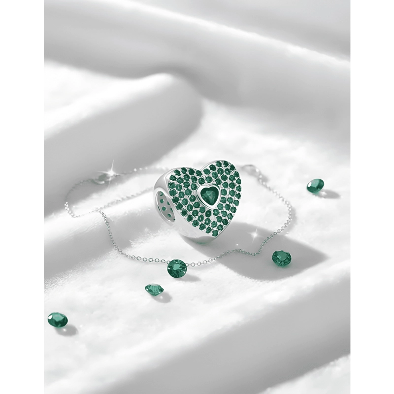 CHARM PLATA FINA 925 CORAZON CIRCONES ESMERALDA MUJER - 1