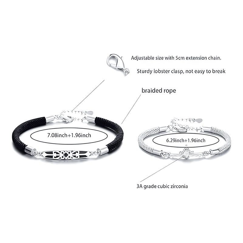 PULSERA DE PAREJA PRINCESA CABALLERO CIRCONITA PLATA 925 #2 - 1