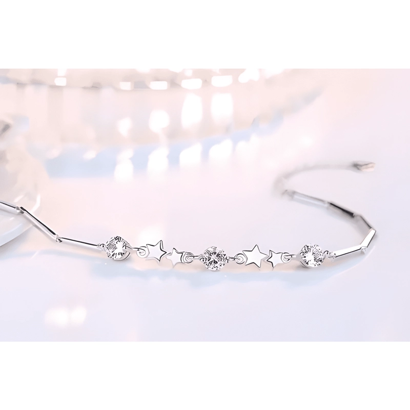 PULSERA PLATA 925 ESTRELLAS CIRCON EN ORO AJUSTABLE BLANCO - 1