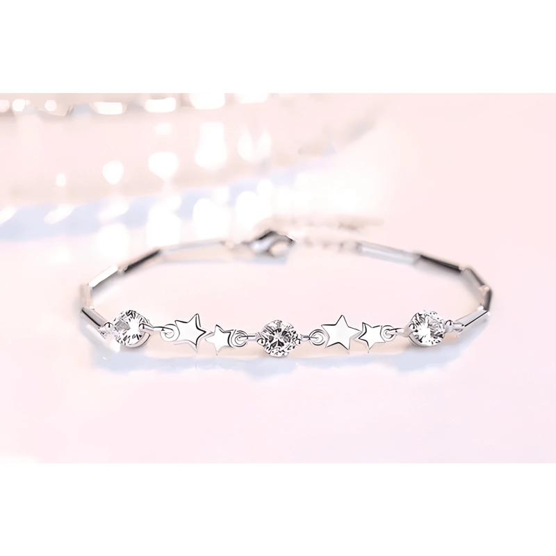 PULSERA PLATA 925 ESTRELLAS CIRCON EN ORO AJUSTABLE BLANCO - 3