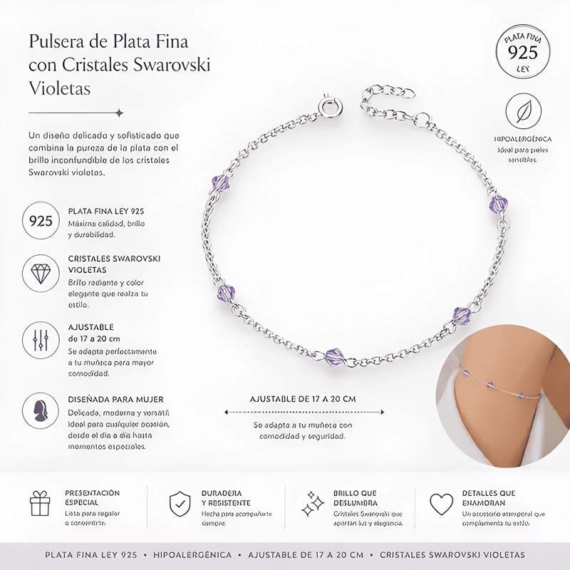 PULSERA PLATA 925 MUJER CON CRISTALES SWAROVSKI VIOLET MUJER - 2