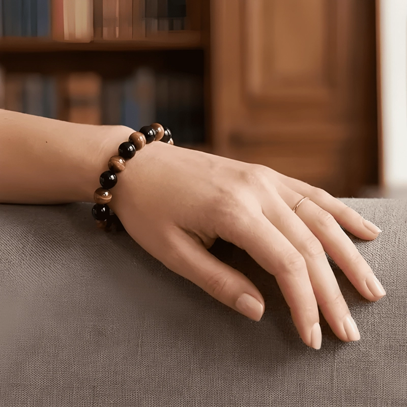 PULSERA TRIPLE PROTECCION OBSIDIANA HEMATITA OJO DE TIGRE - 3