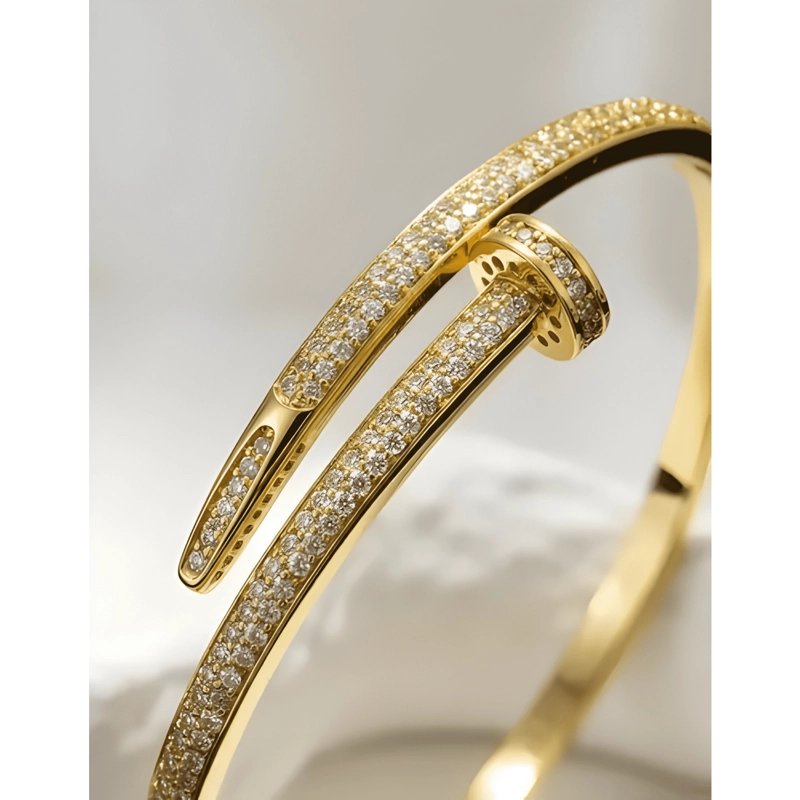 PULSERA DE ACERO CLAVO CON MICROCIRCONES DORADO PLATEADO - 2