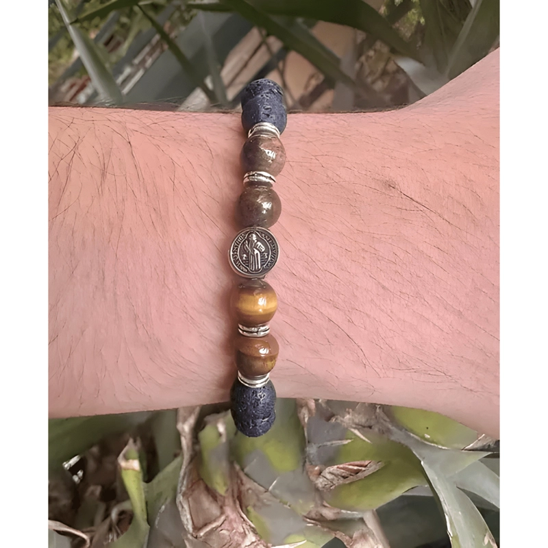 PULSERA PIEDRA VOLCANICA OJO DE TIGRE SAN BENITO - 2