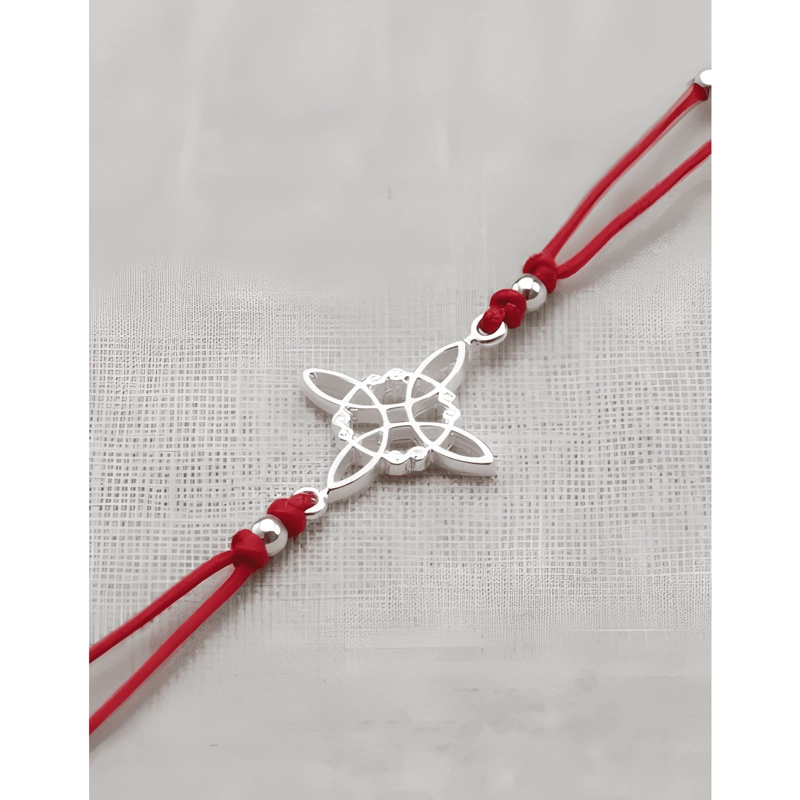 PULSERA NUDO DE BRUJAS HILO PLATA FINA PROTECCION ROJO #2 - 3