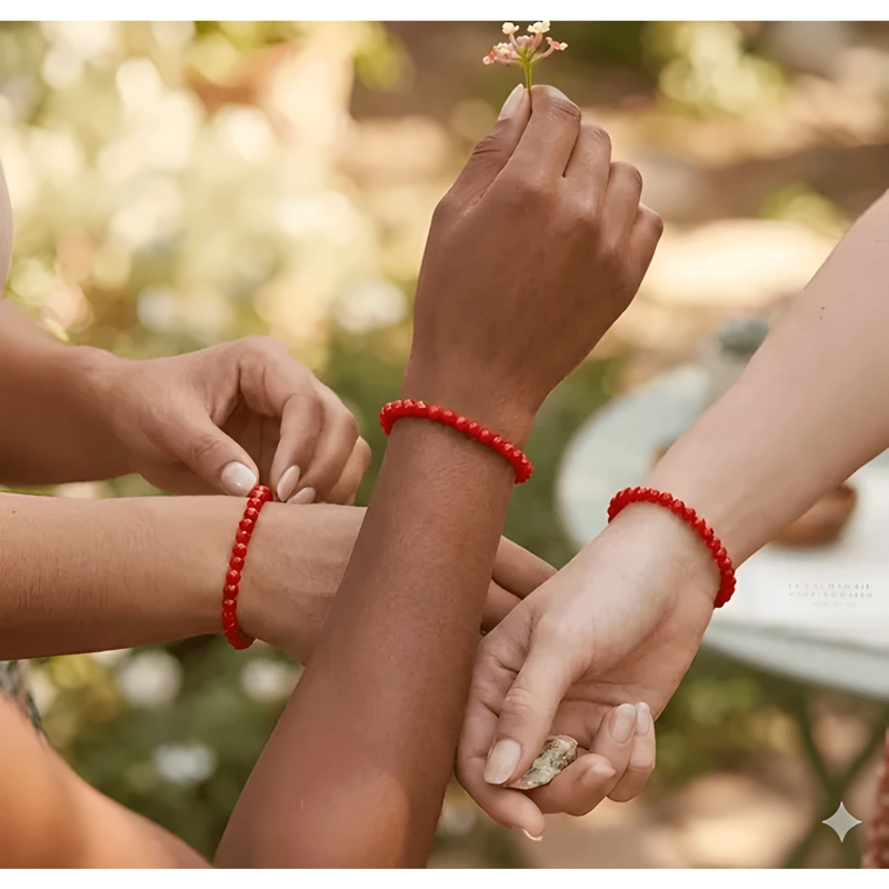 PACK 3 PULSERAS ELASTICAS CRISTALES ROJOS PROTECCION MUJER - 3