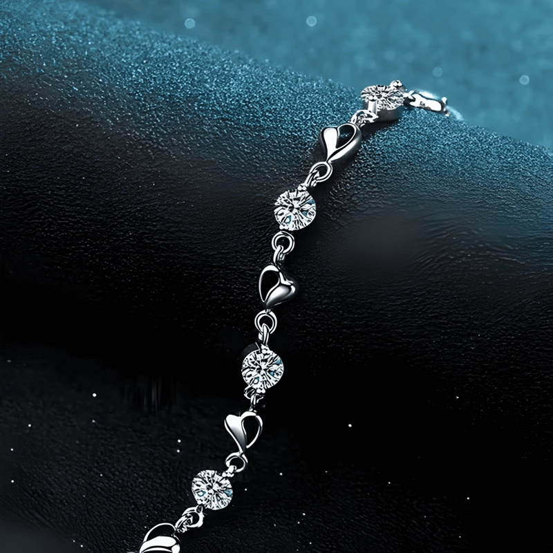 PULSERA PLATA 925 CORAZONES Y CRISTALES FINO REGALO #2 - 1