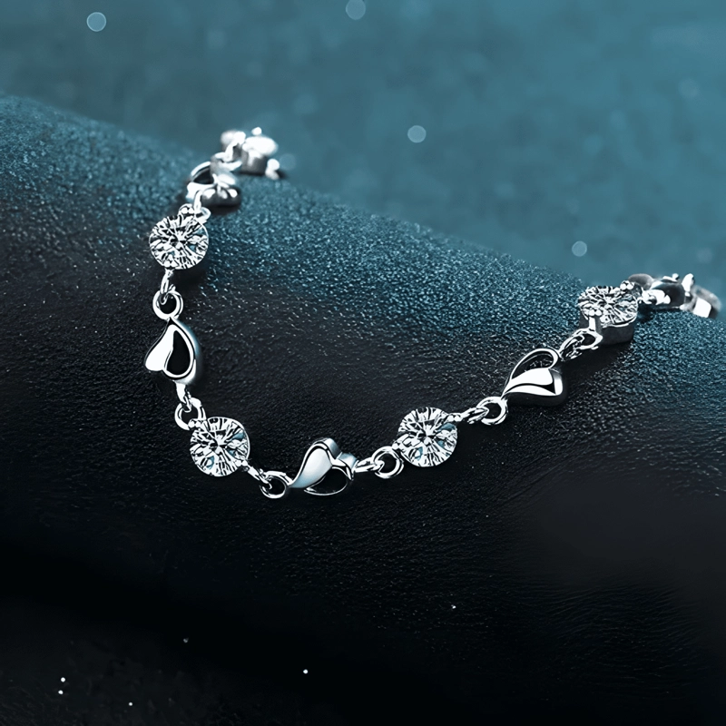 PULSERA PLATA 925 CORAZONES Y CRISTALES FINO REGALO #2 - 2