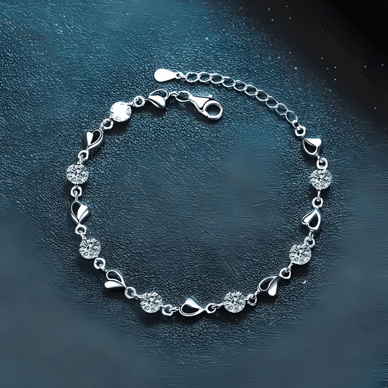 PULSERA PLATA 925 CORAZONES Y CRISTALES FINO REGALO #2 - 3