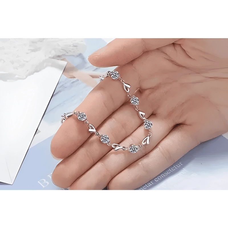 PULSERA PLATA 925 CORAZONES Y CRISTALES FINO REGALO #2 - 4