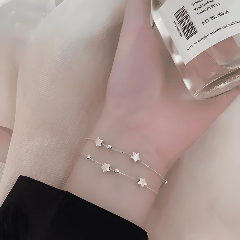 PULSERA ESTRELLAS Y ESFERAS DE PLATA 925 CON BOLSA Y PAÑO #4 - 2