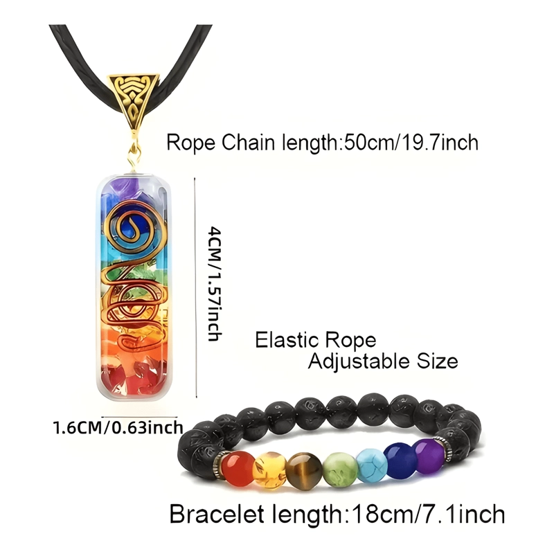 PULSERA Y COLLAR DE SIETE CHAKRAS, PULSERA DE PIEDRA DE #4 - 3