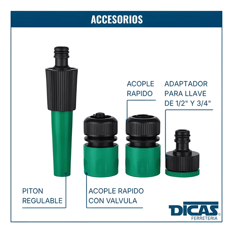 MANGUERA FLEXIBLE 1/2 PULGADA ROLLO 50 METROS CON ACCESORIOS - 3