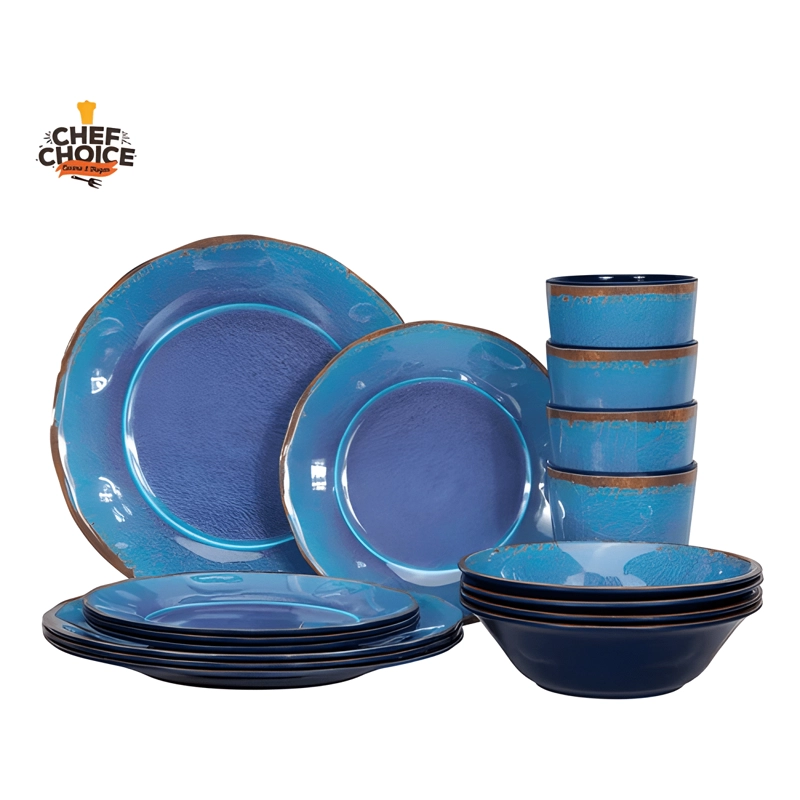 SET 16 PCS JUEGO DE VAJILLA COMPLETO MELAMINA ECOLOGICO AZUL - 1