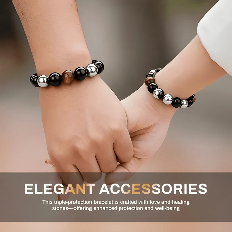 PULSERA TRIPLE PROTECCION HEMATITA OBSIDIAN OJO TIGRE HOMBRE - 4