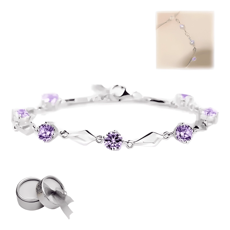 PULSERA DE PLATA FINA 925 AMATISTA +CAJA REDONDA LILA #11 - 1