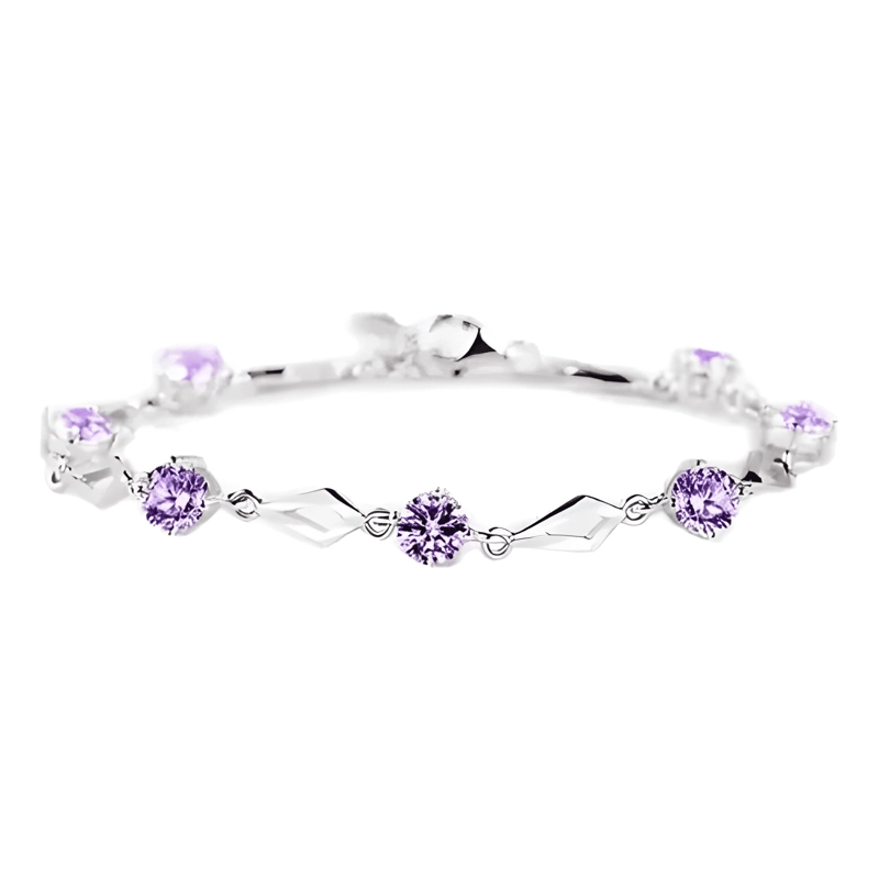 PULSERA DE PLATA FINA 925 AMATISTA +CAJA REDONDA LILA #11 - 2