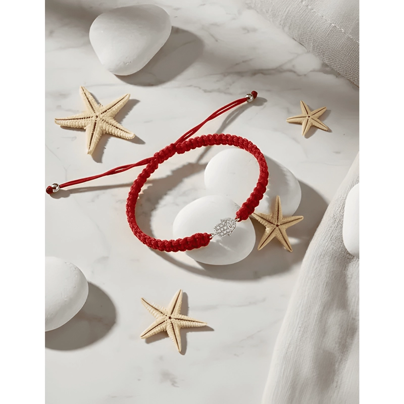 PULSERA HILO MANO DE FATIMA PLATA FINA CON CIRCONES ROJO - 1