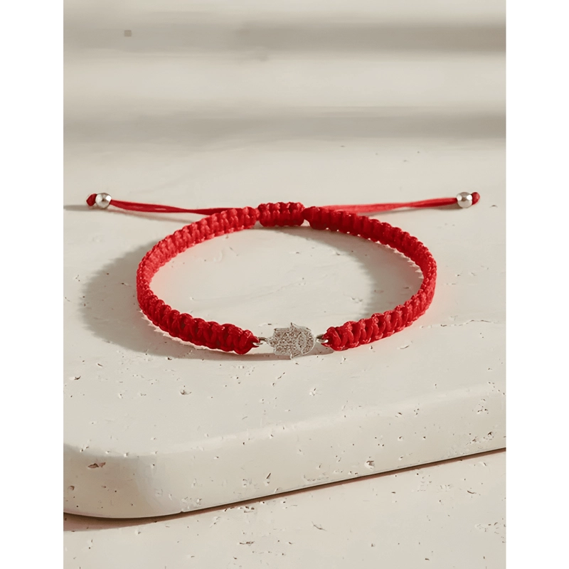 PULSERA HILO MANO DE FATIMA PLATA FINA CON CIRCONES ROJO - 4