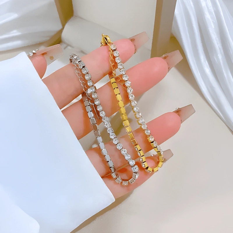 PULSERA DE TITANIO AJUSTABLE CRISTALES GALVANIZADO MUJER - 3