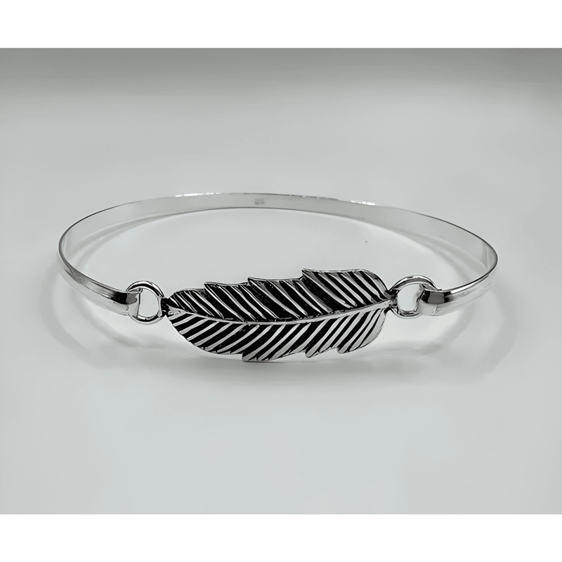 PULSERA RIGIDA ESCLAVA HOJA PLATA FINA 925 ENVEJECIDA MUJER - 1