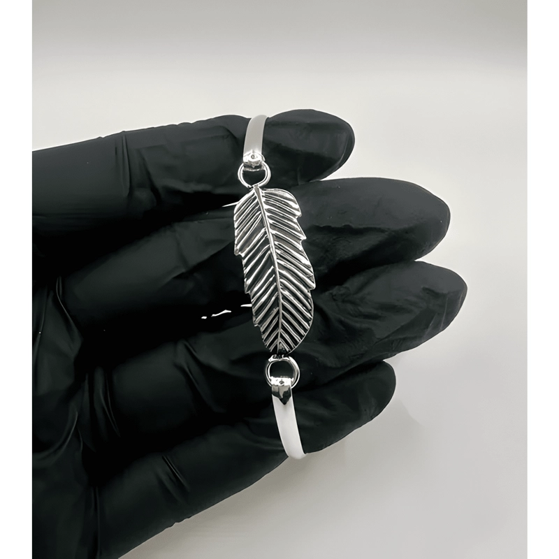 PULSERA RIGIDA ESCLAVA HOJA PLATA FINA 925 ENVEJECIDA MUJER - 3