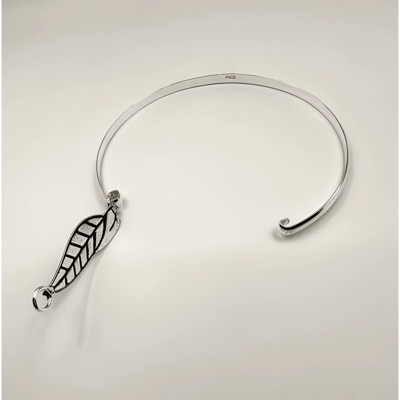 PULSERA RIGIDA ESCLAVA HOJA PLATA FINA 925 ENVEJECIDA MUJER - 4