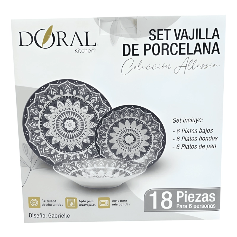 SET DE VAJILLA PORCELANA 18 PIEZAS DISEÑO GABRIELLE MANDALA - 4