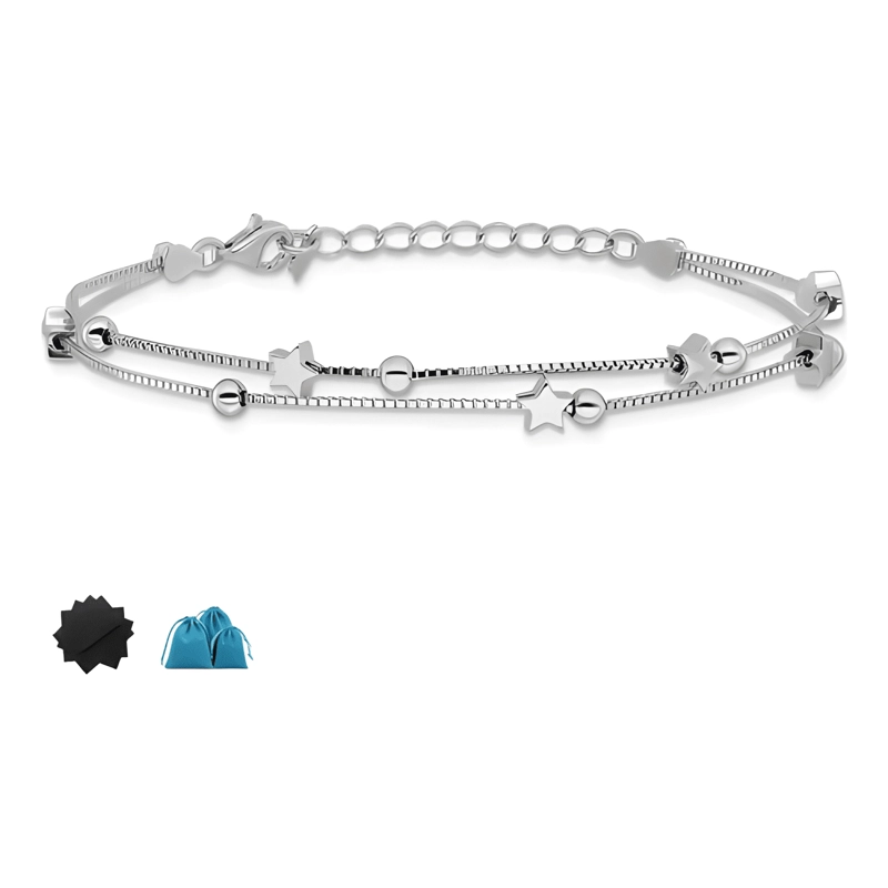 PULSERA ESTRELLAS Y ESFERAS DE PLATA 925 CON BOLSA Y PAÑO #2 - 4