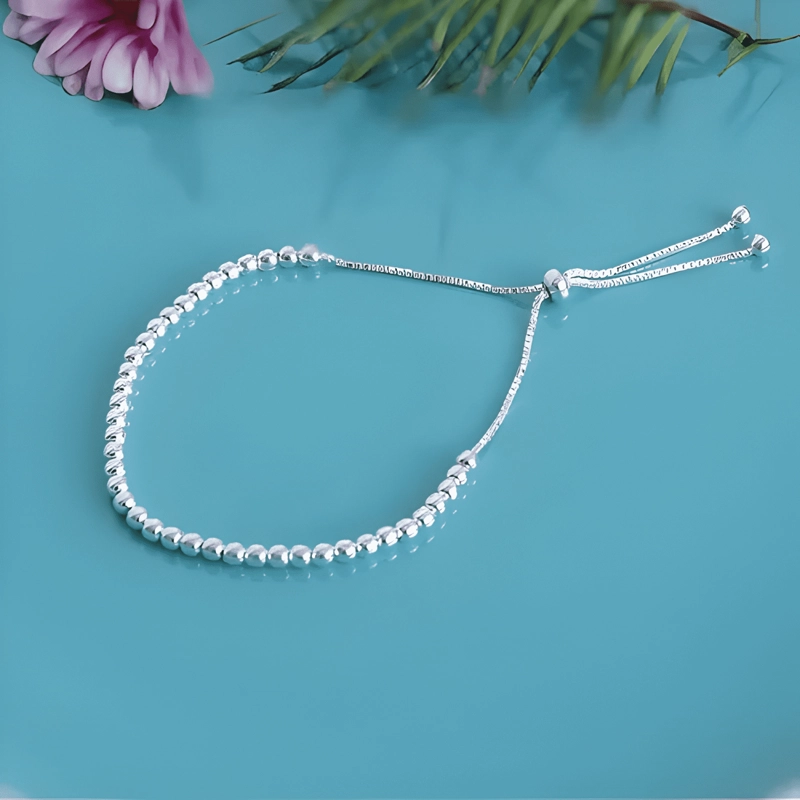 PULSERA DE PLATA LEY 925 AJUSTABLE CON BOLITAS F PLATA - 3